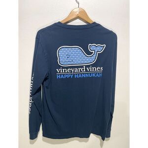 Vineyard Vines long sleeve muscle t shirt Happy Hunnikah big logo blue men’s M